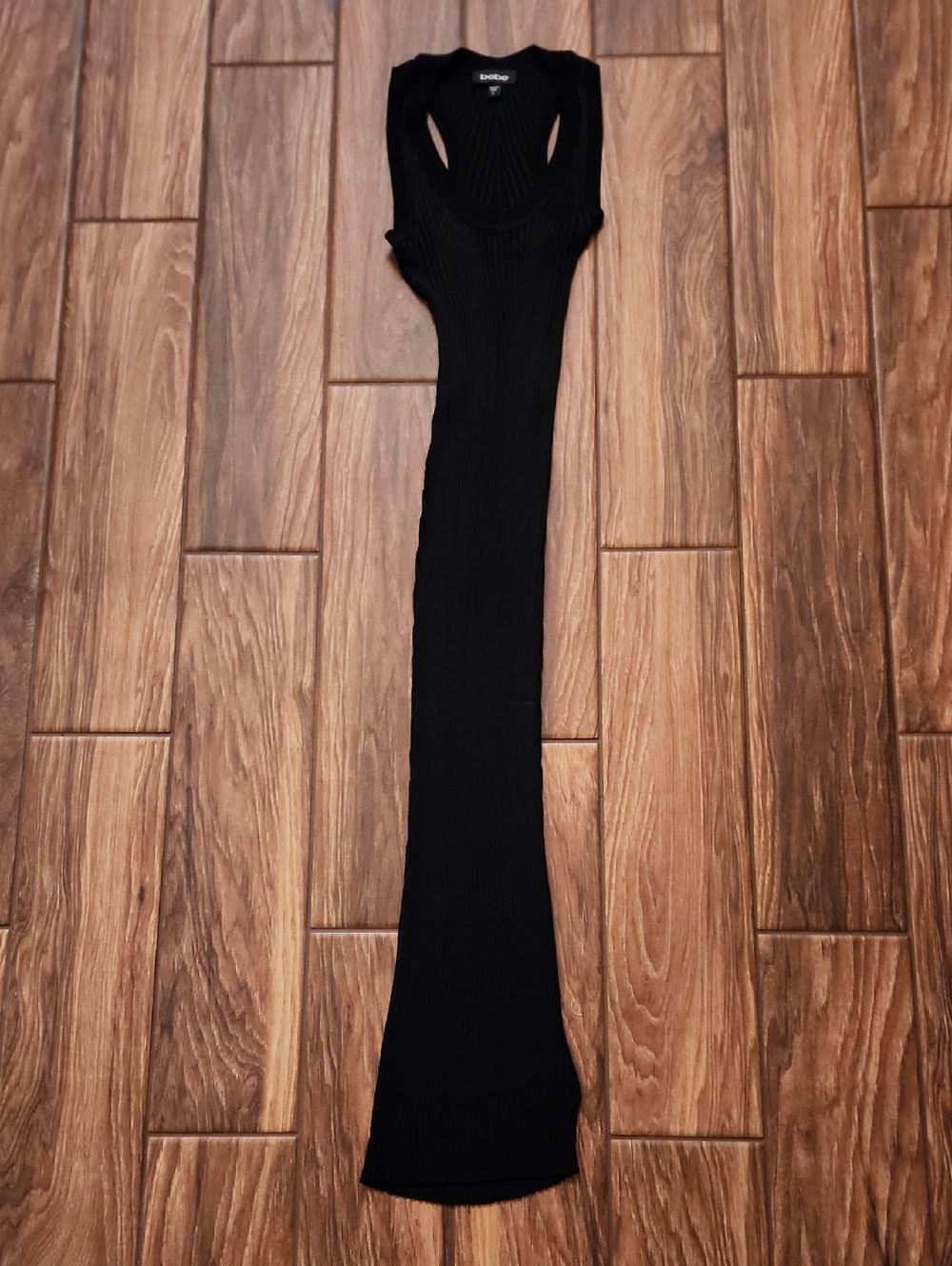 bebe Black Ribbed Knit Sheer Swim Coverup